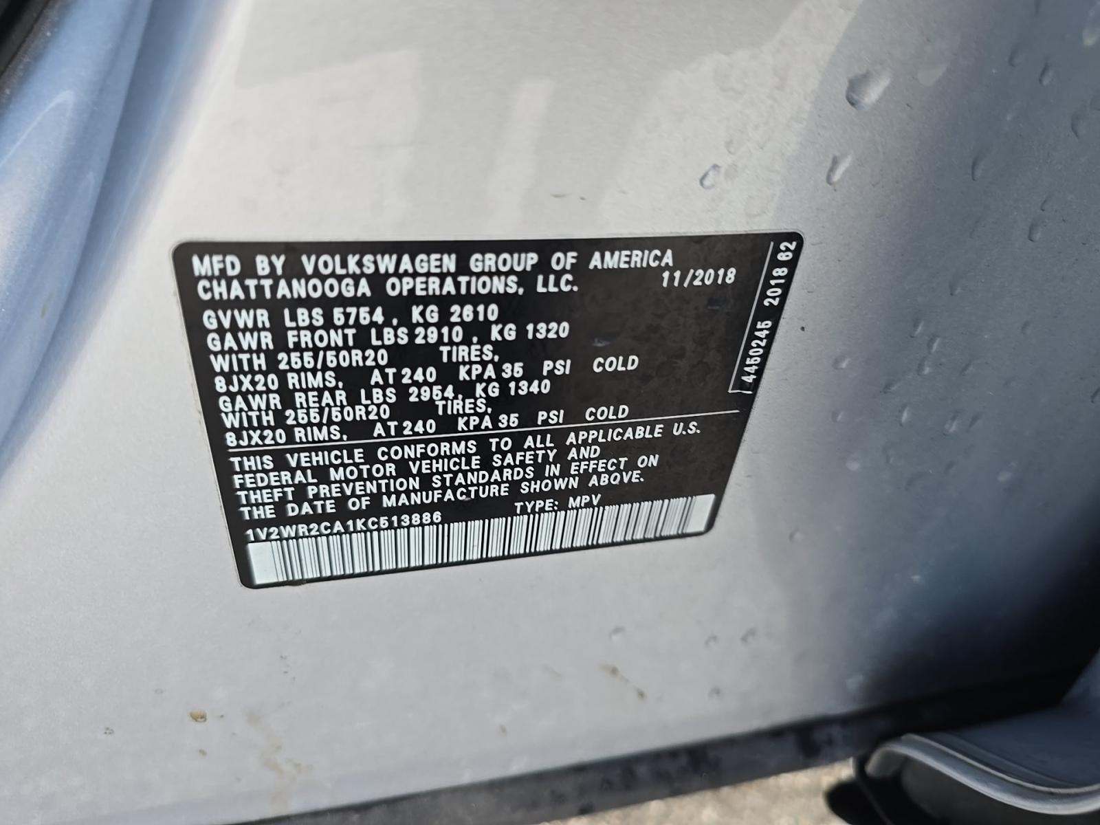 2019 Volkswagen Atlas 3.6L SE FWD