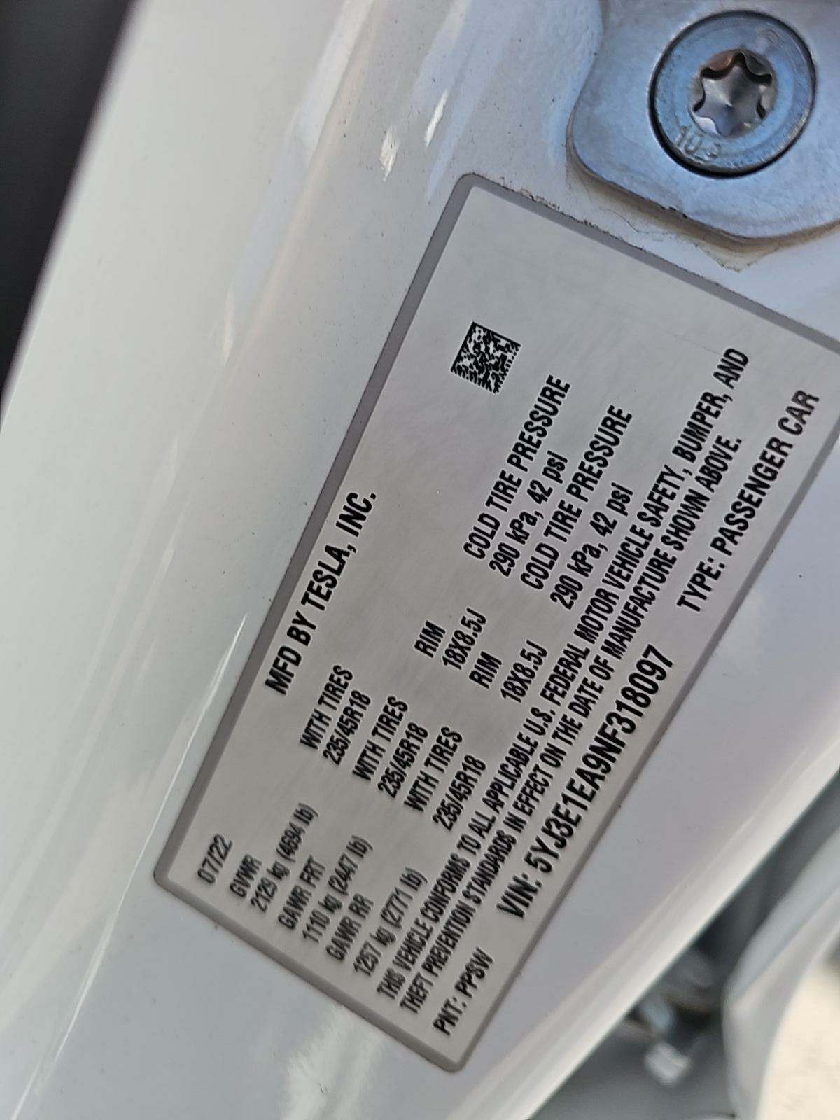 2022 Tesla Model 3 Standard Range RWD