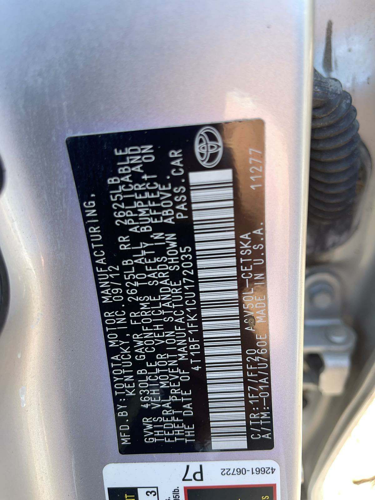 2012 Toyota Camry SE FWD