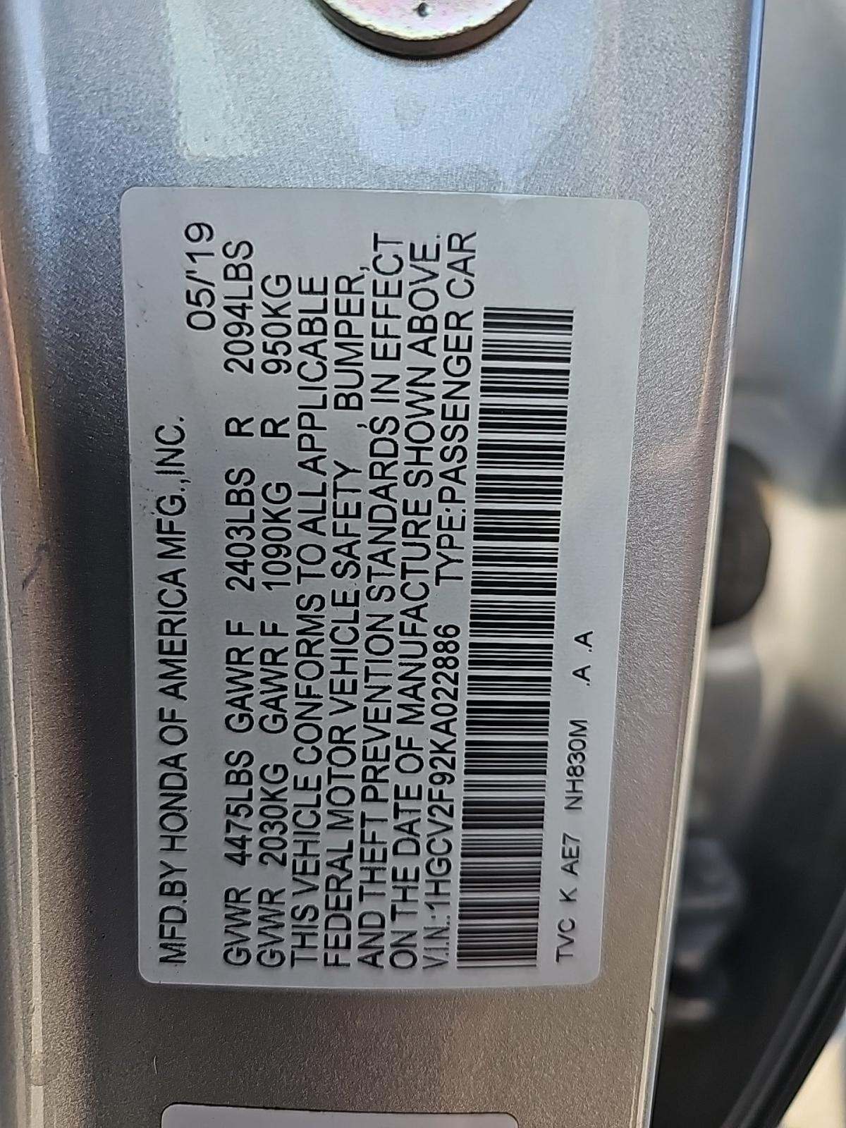 2019 Honda Accord Touring FWD