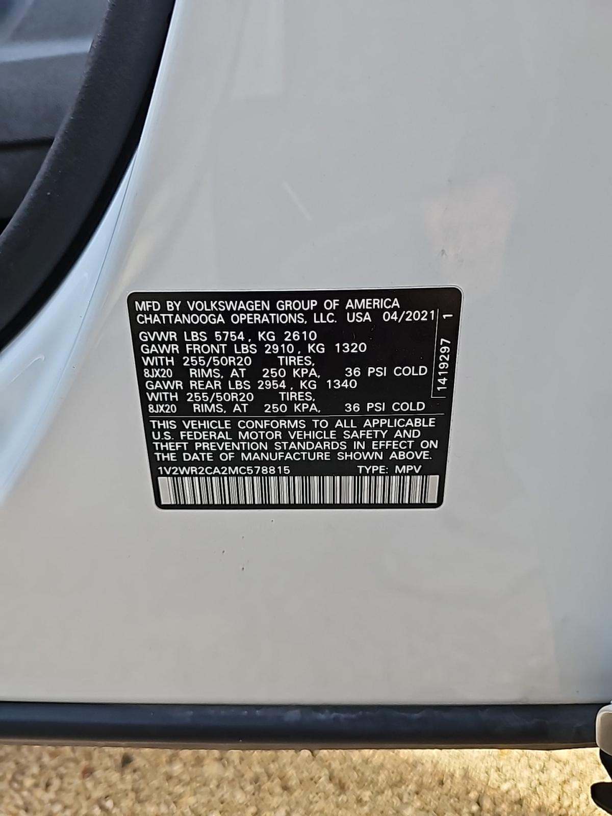 2021 Volkswagen Atlas 3.6L SE FWD