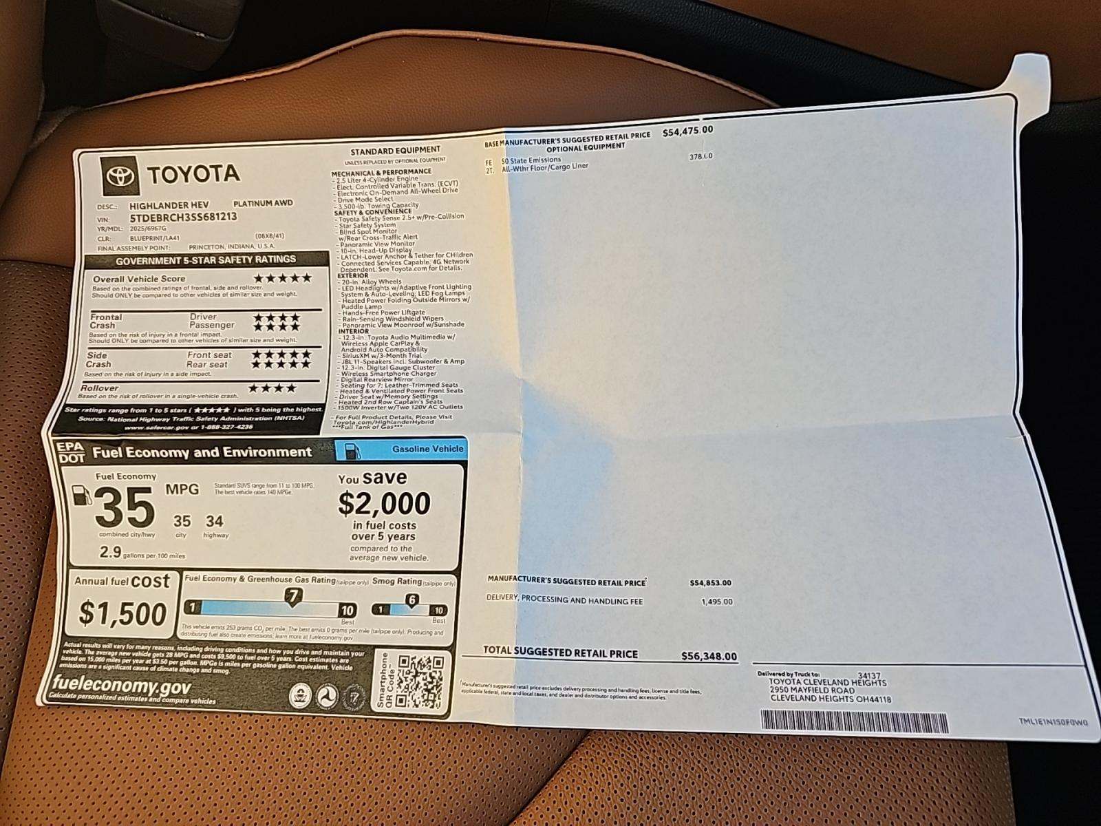 2025 Toyota Highlander Hybrid Platinum AWD