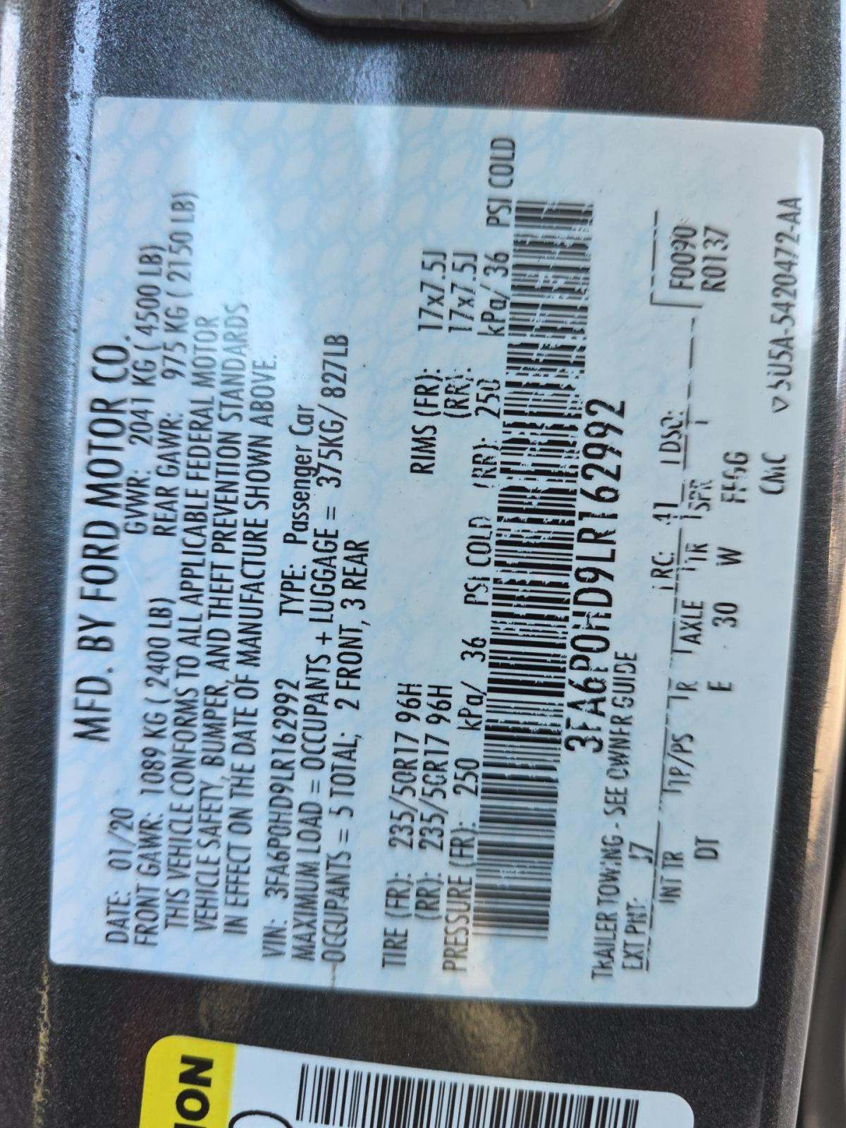 2020 Ford Fusion SE FWD