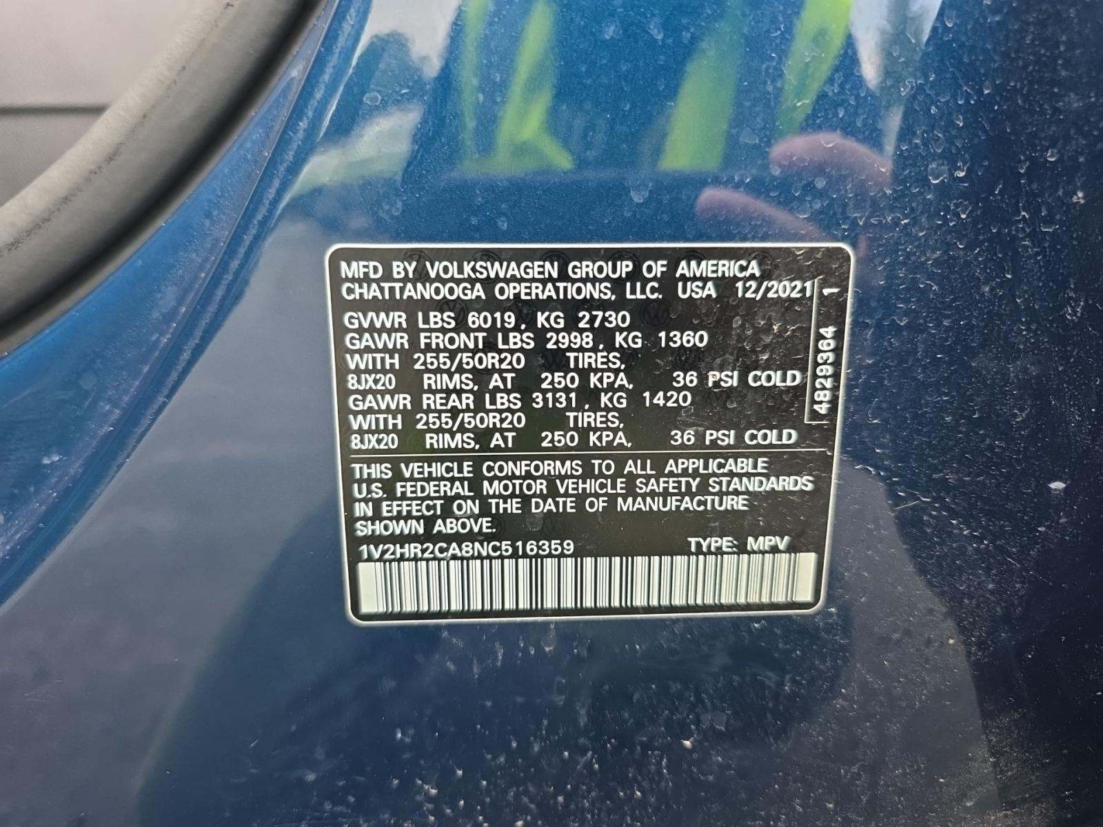 2022 Volkswagen Atlas 3.6L SE AWD