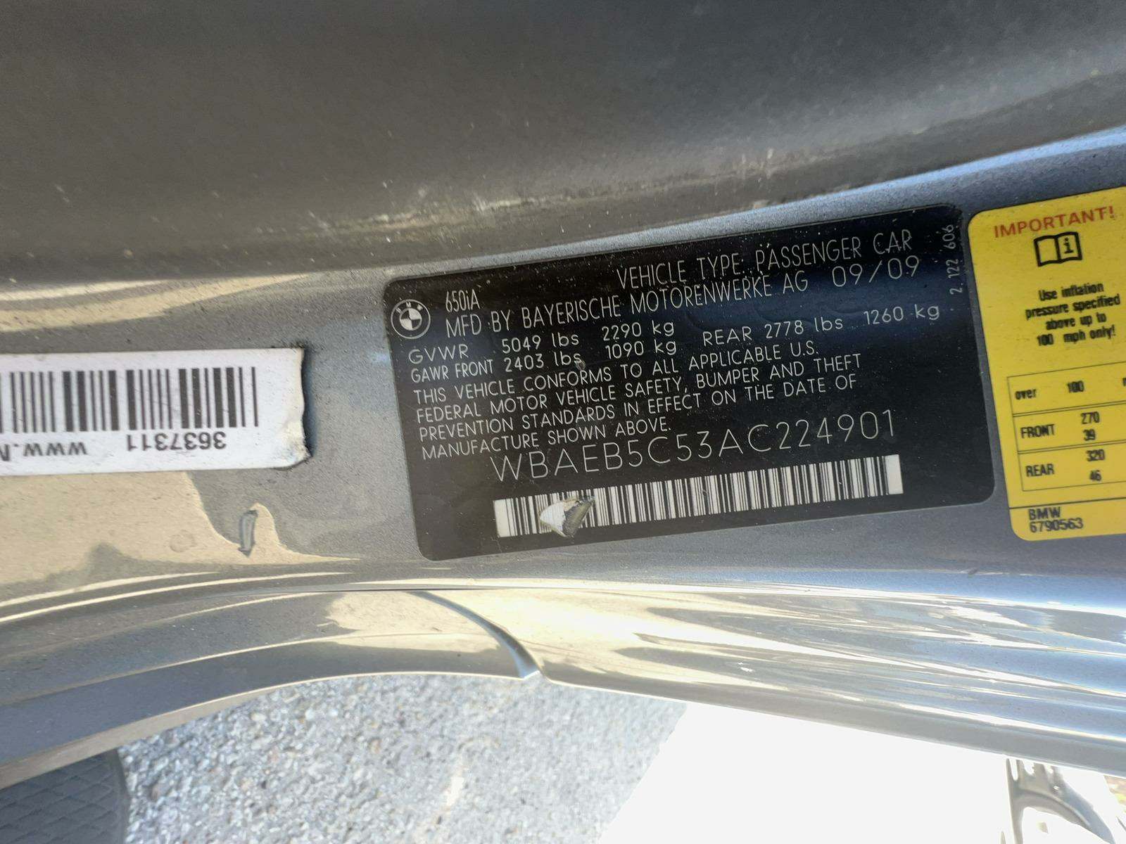 2010 BMW 6 Series 650i RWD