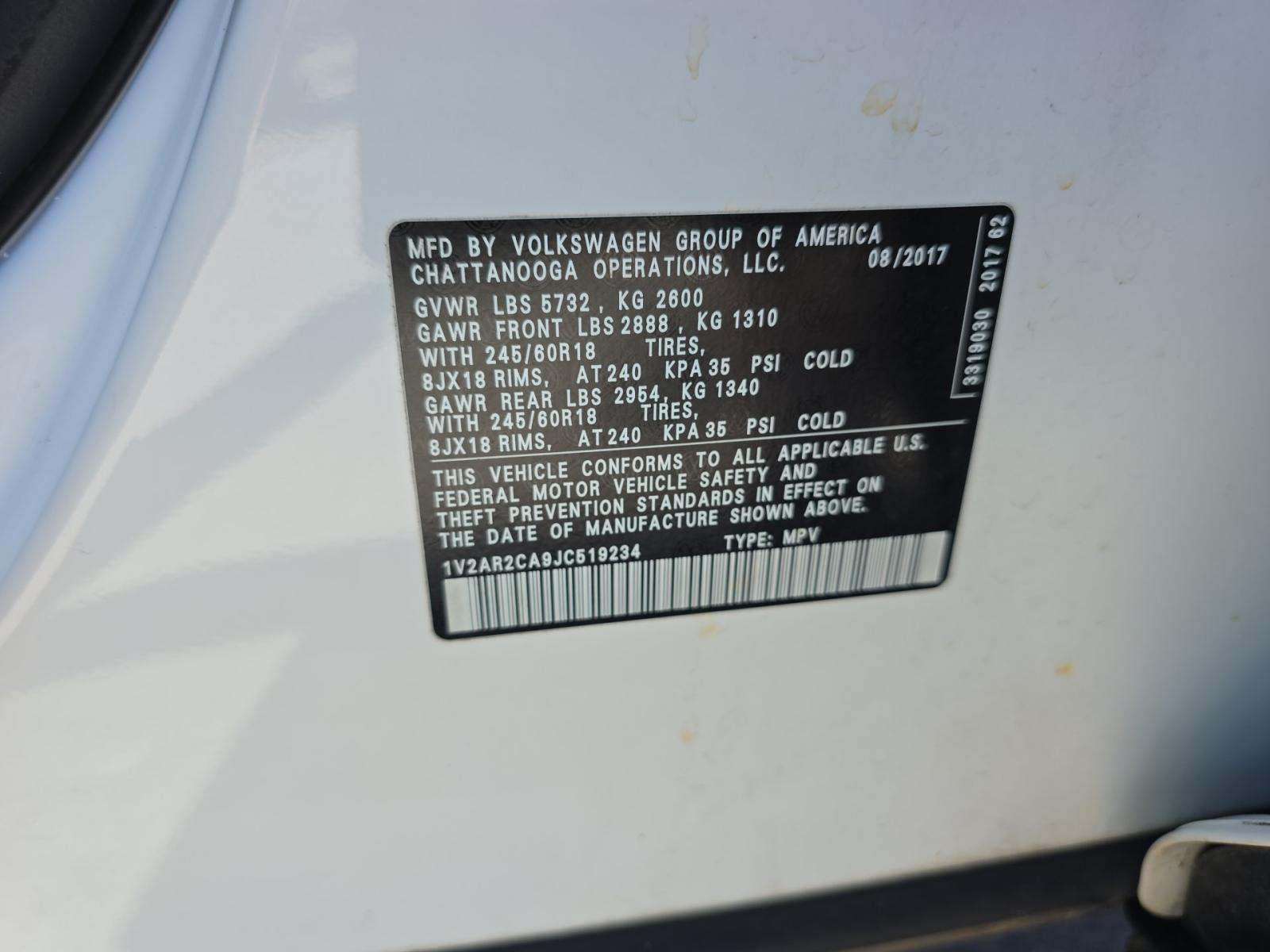 2018 Volkswagen Atlas 3.6L S FWD