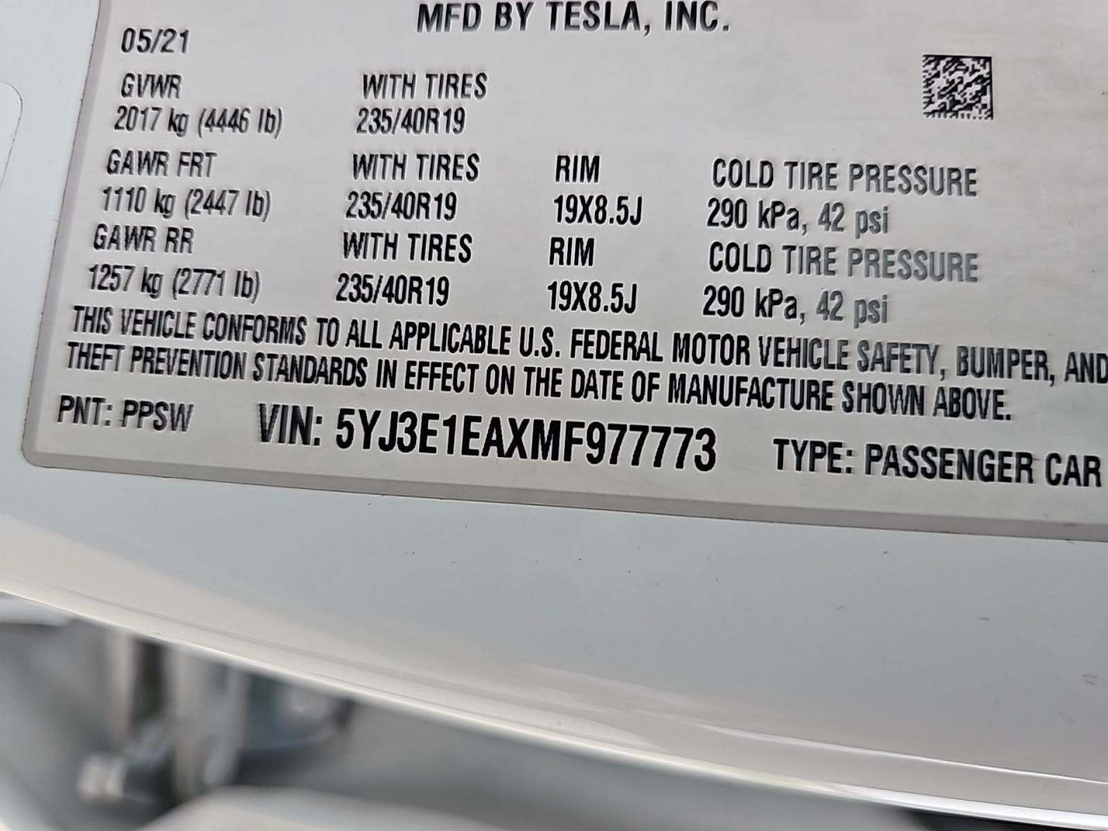 2021 Tesla Model 3 Standard Range Plus RWD