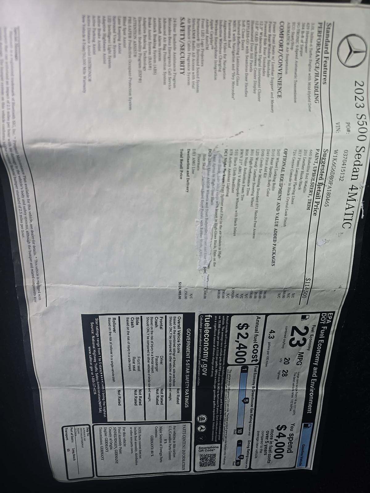 2023 Mercedes-Benz S-Class S 500 AWD