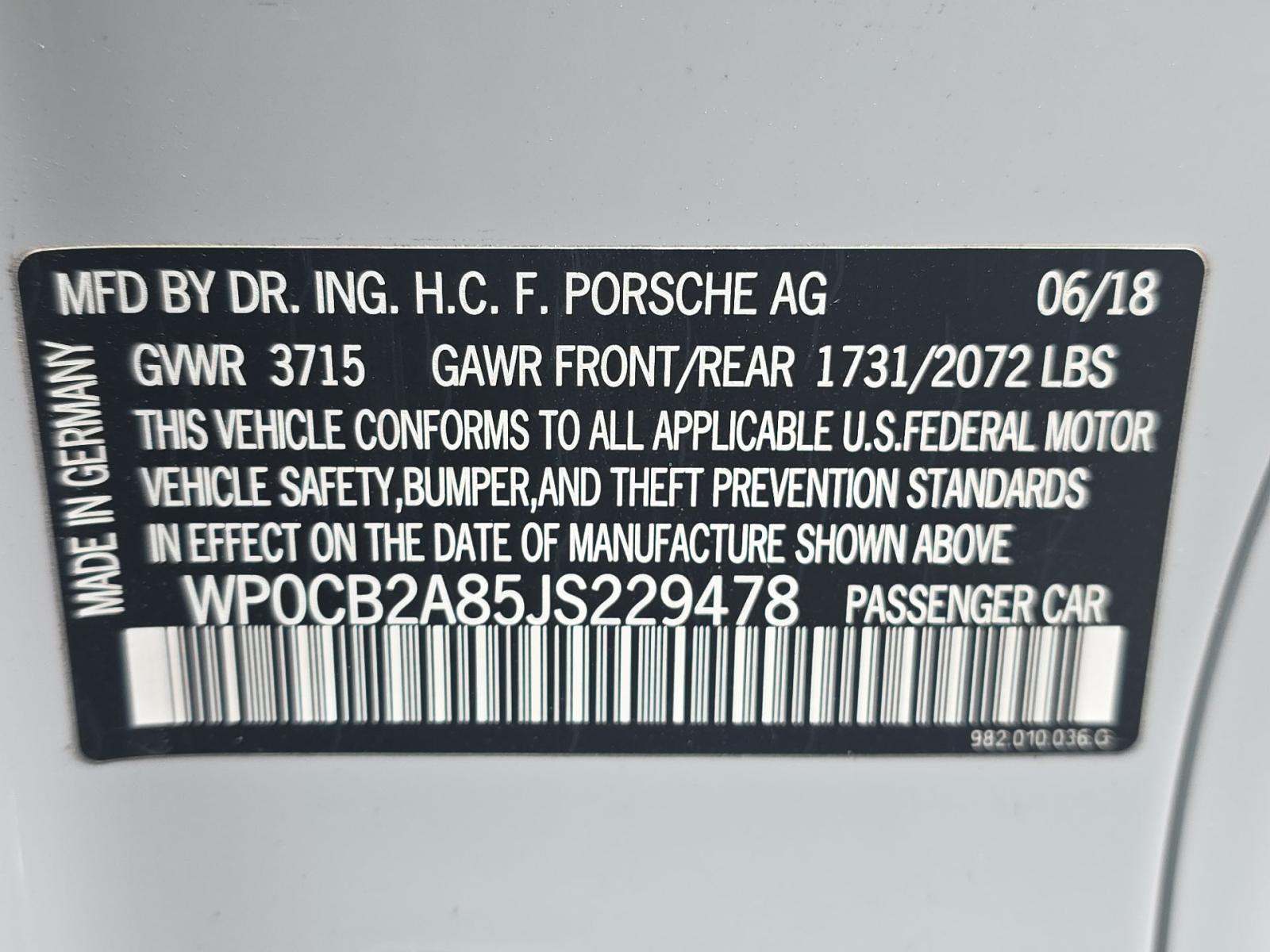 2018 Porsche 718 Boxster S RWD