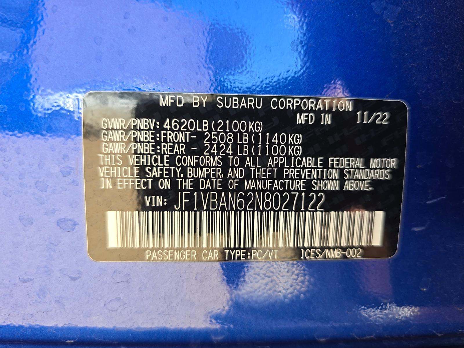 2022 Subaru WRX Limited AWD