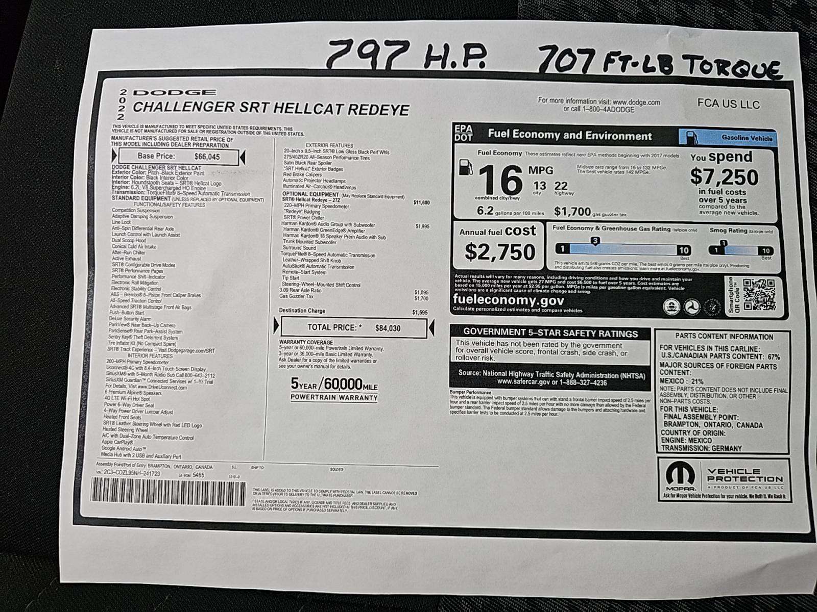 2022 Dodge Challenger SRT Hellcat Redeye RWD