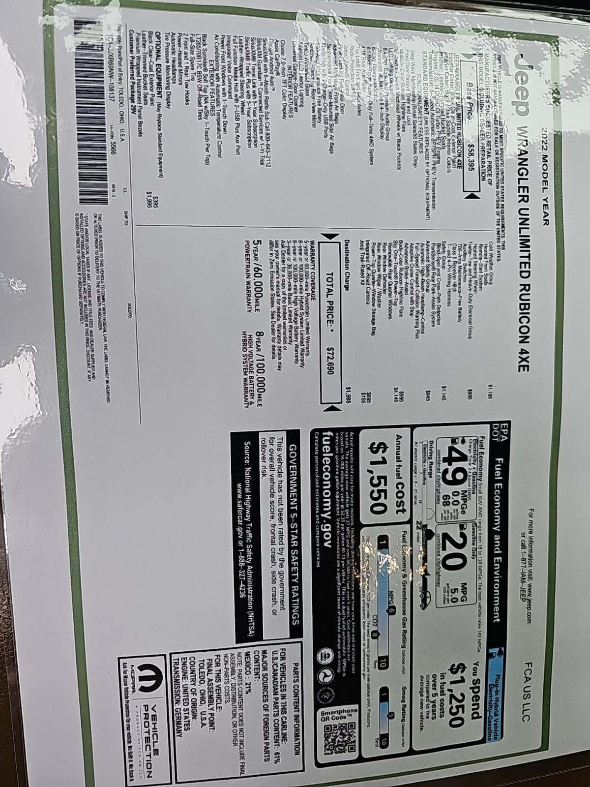 2022 Jeep Wrangler Unlimited 4xe Rubicon AWD