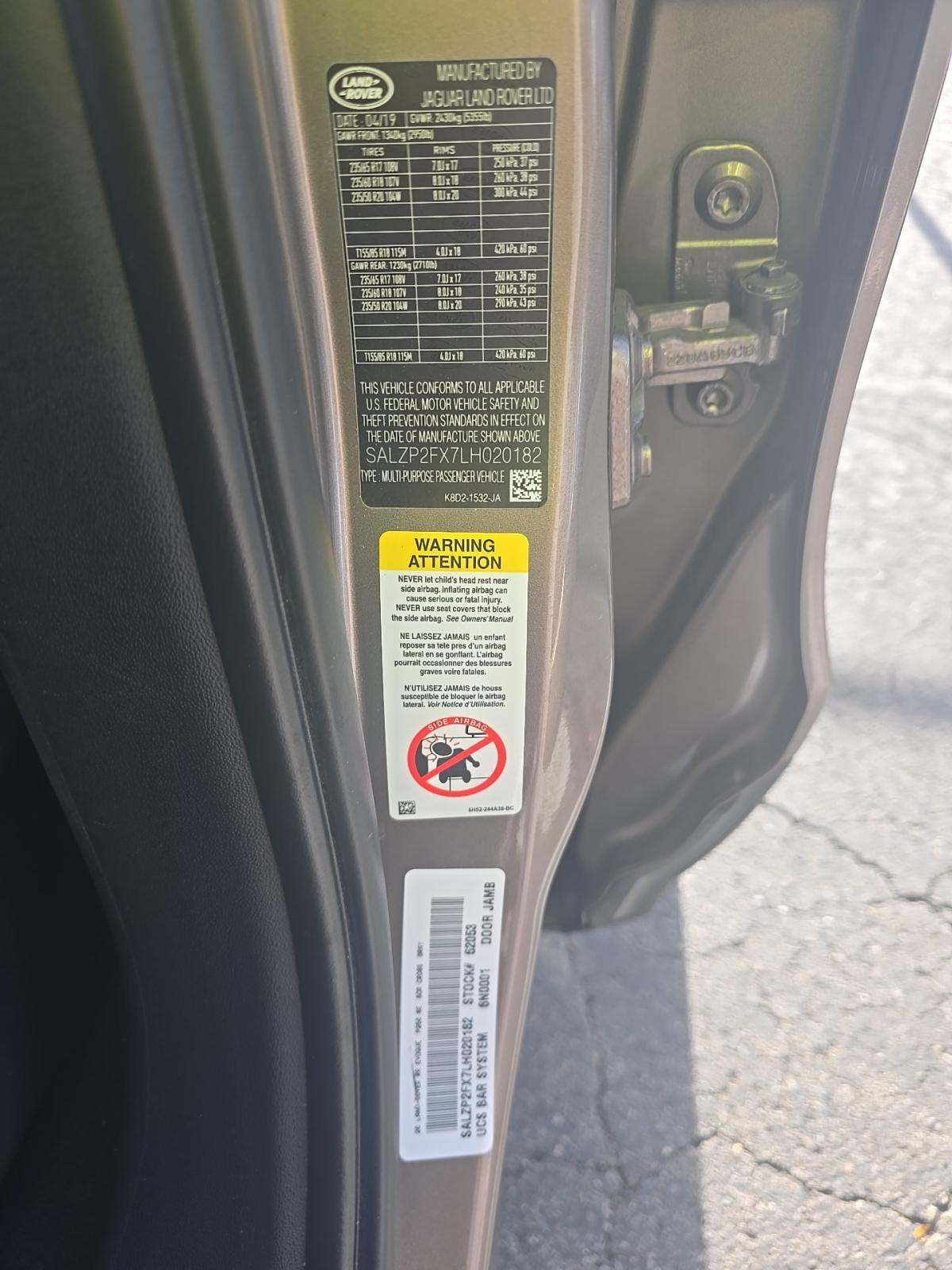 2020 Land Rover Range Rover Evoque SE AWD