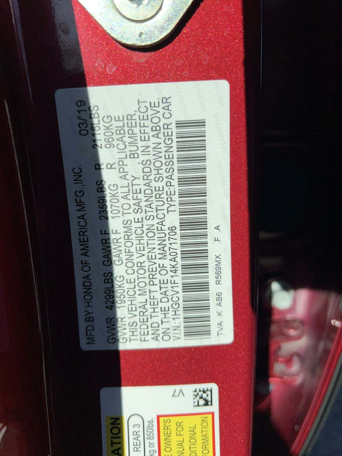 2019 Honda Accord LX 1.5T FWD