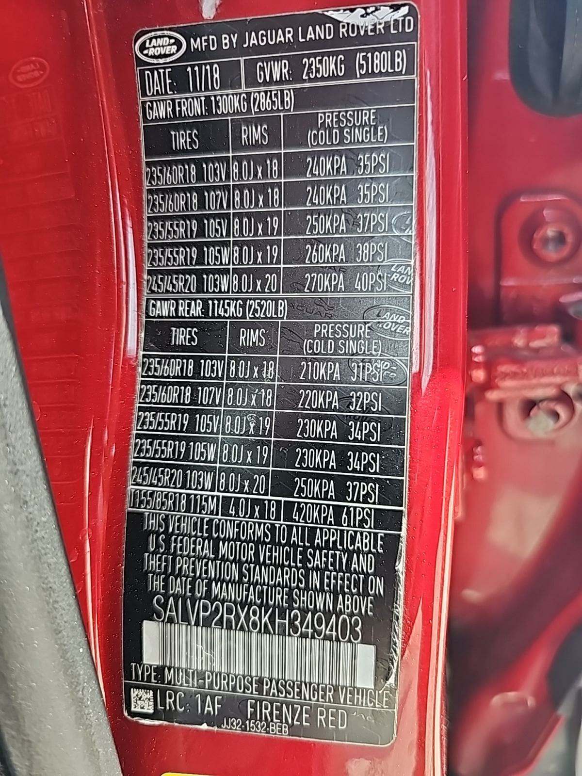 2019 Land Rover Range Rover Evoque SE AWD