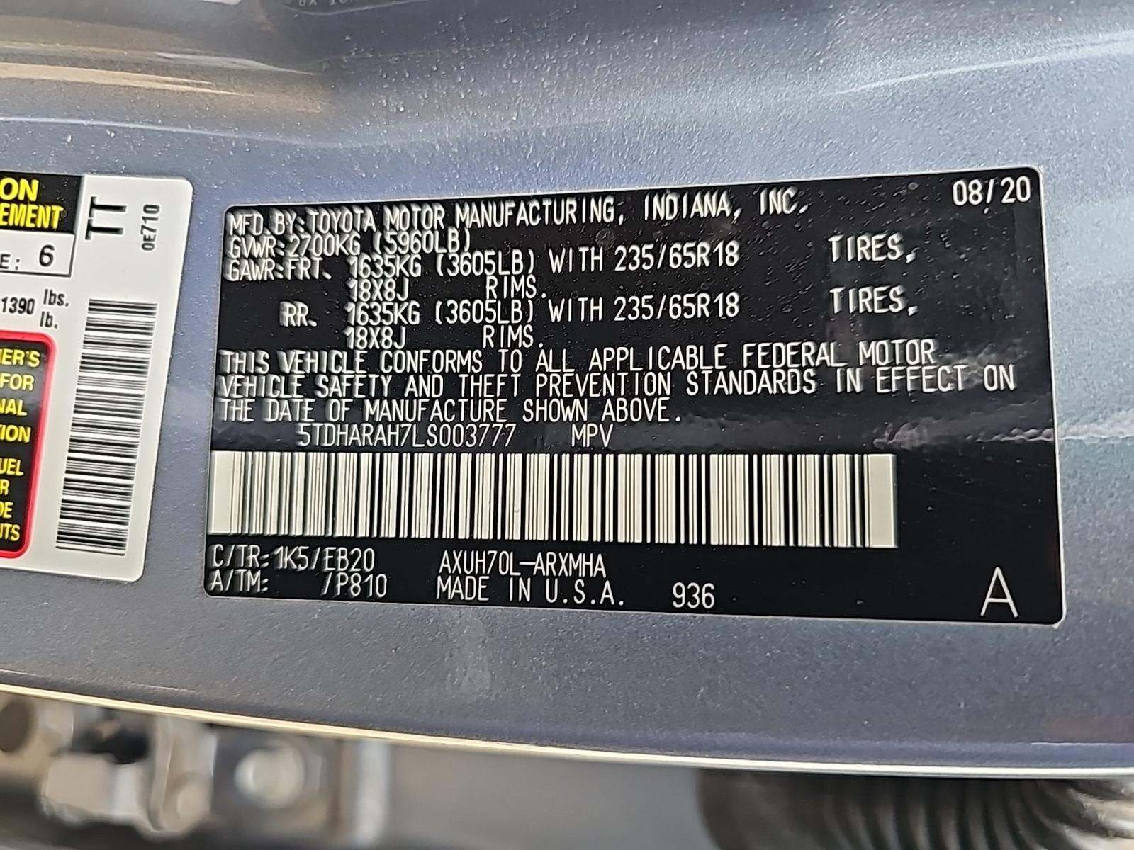 2020 Toyota Highlander Hybrid XLE FWD