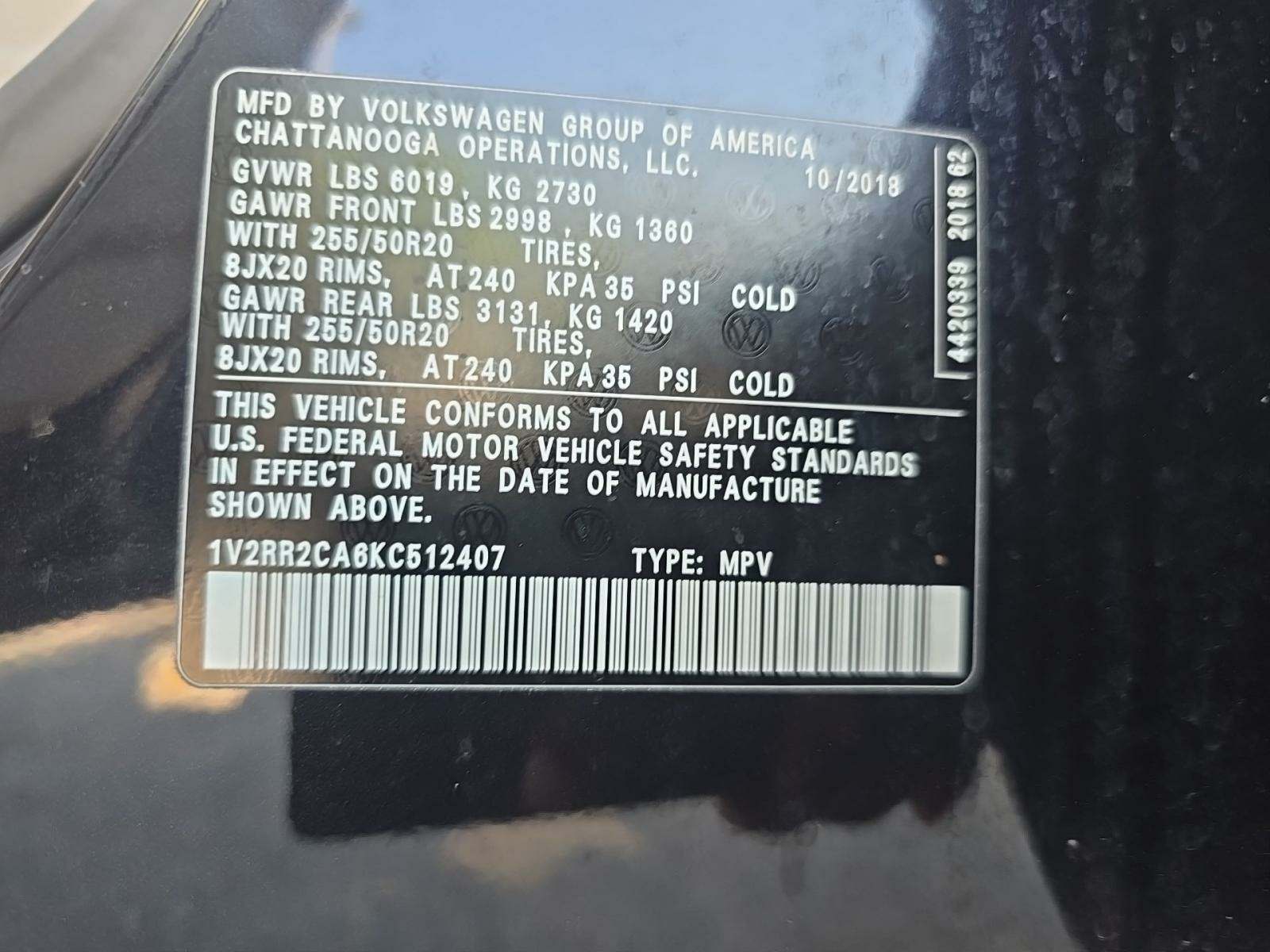 2019 Volkswagen Atlas 3.6L SEL R-Line AWD