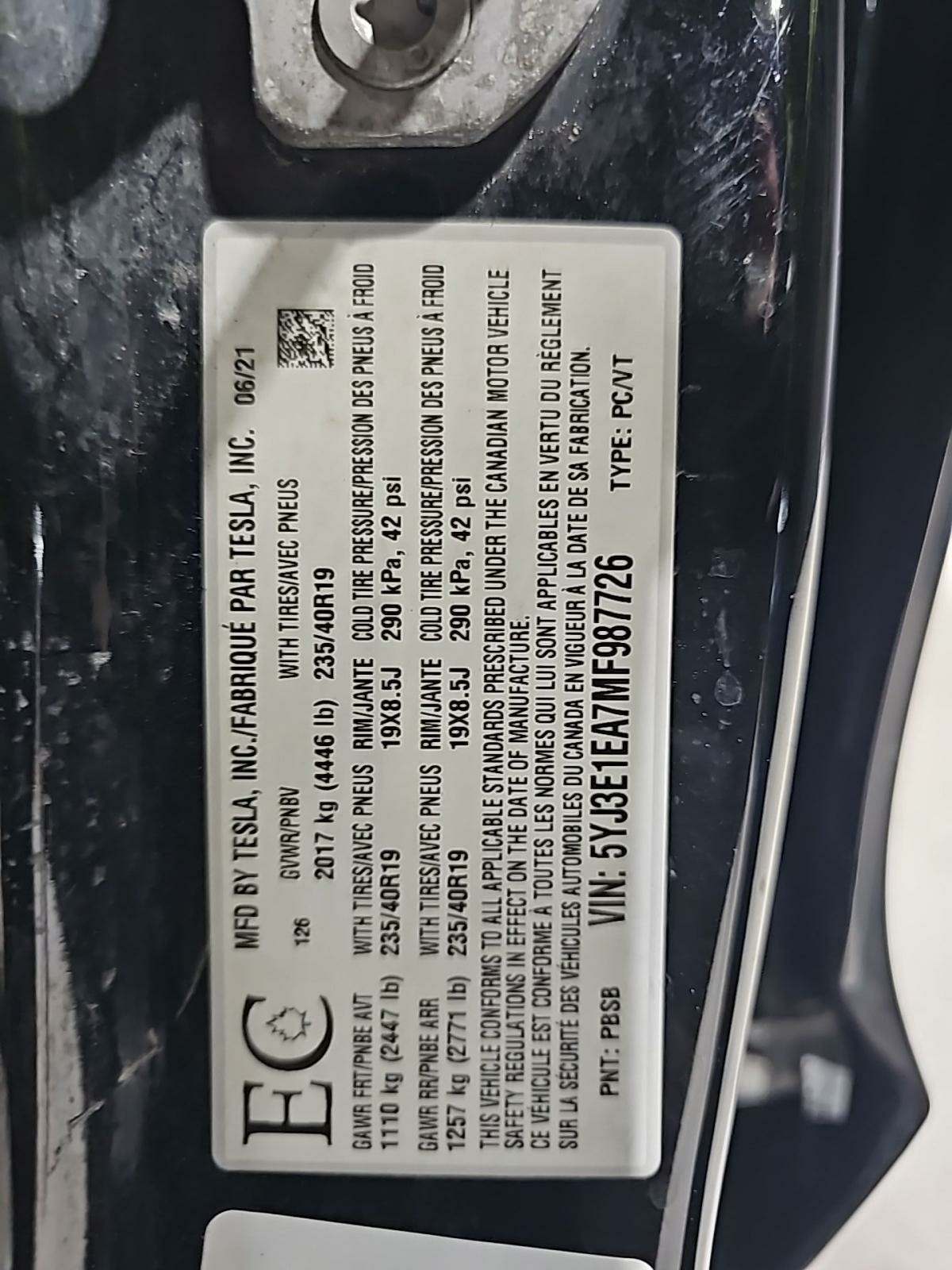 2021 Tesla Model 3 Standard Range Plus RWD