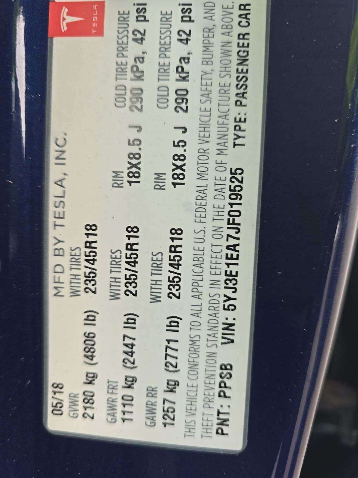 2018 Tesla Model 3 Long Range RWD