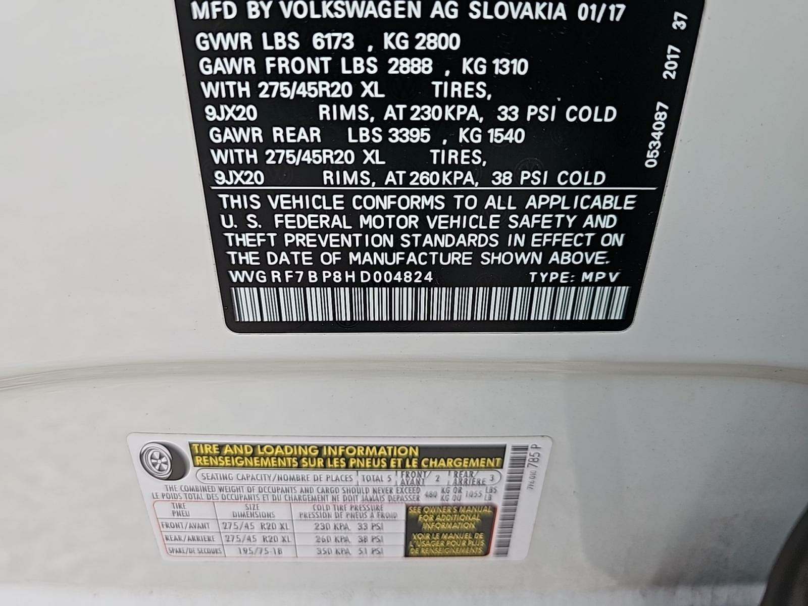 2017 Volkswagen Touareg 3.6L Wolfsburg Edition AWD