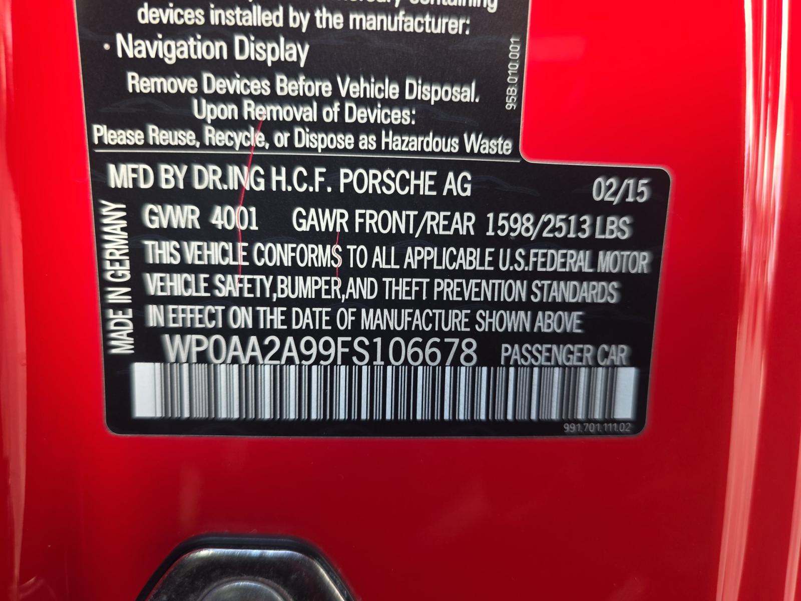 2015 Porsche 911 Carrera RWD