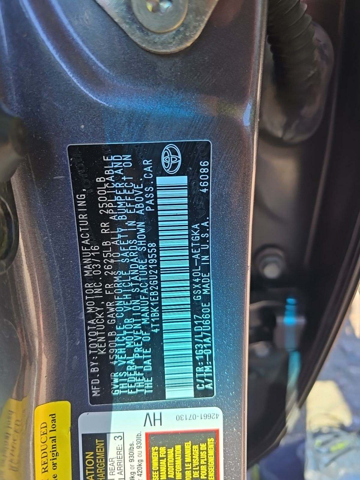 2016 Toyota Avalon XLE FWD