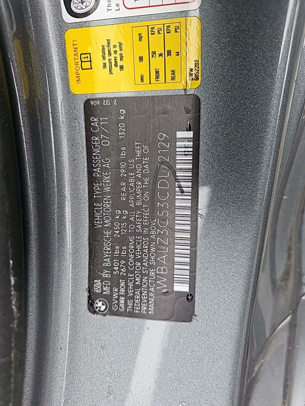 2012 BMW 6 Series 650i RWD