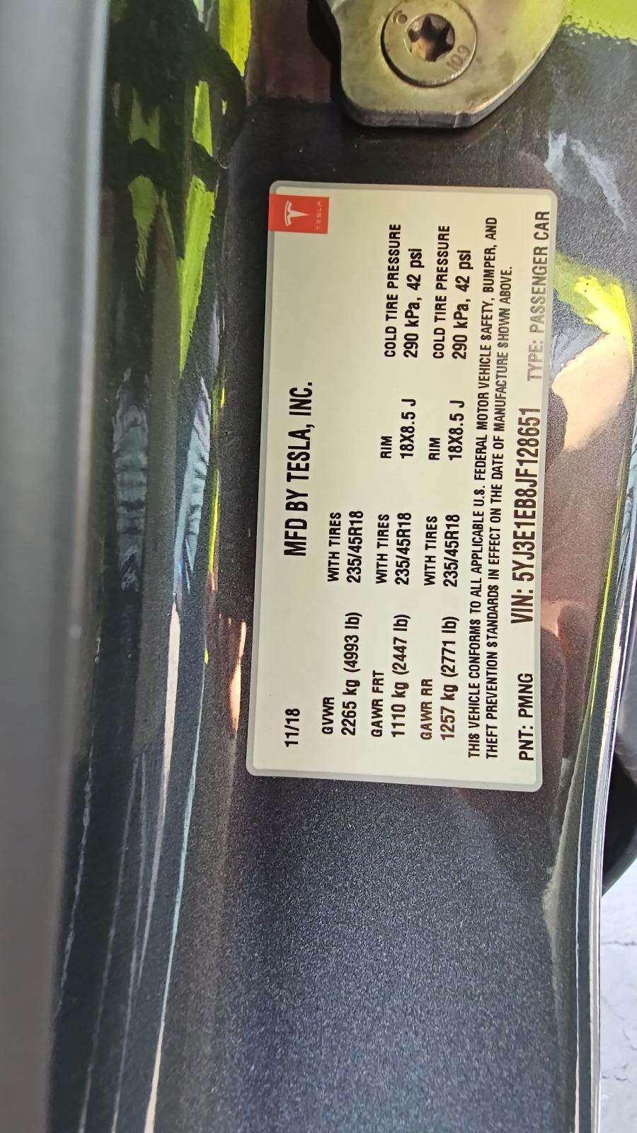 2018 Tesla Model 3 Long Range Battery AWD
