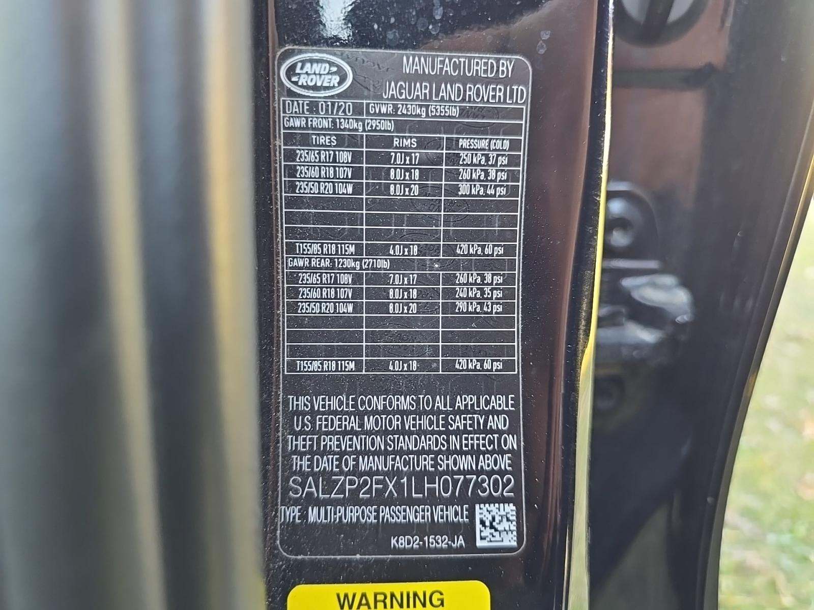 2020 Land Rover Range Rover Evoque SE AWD