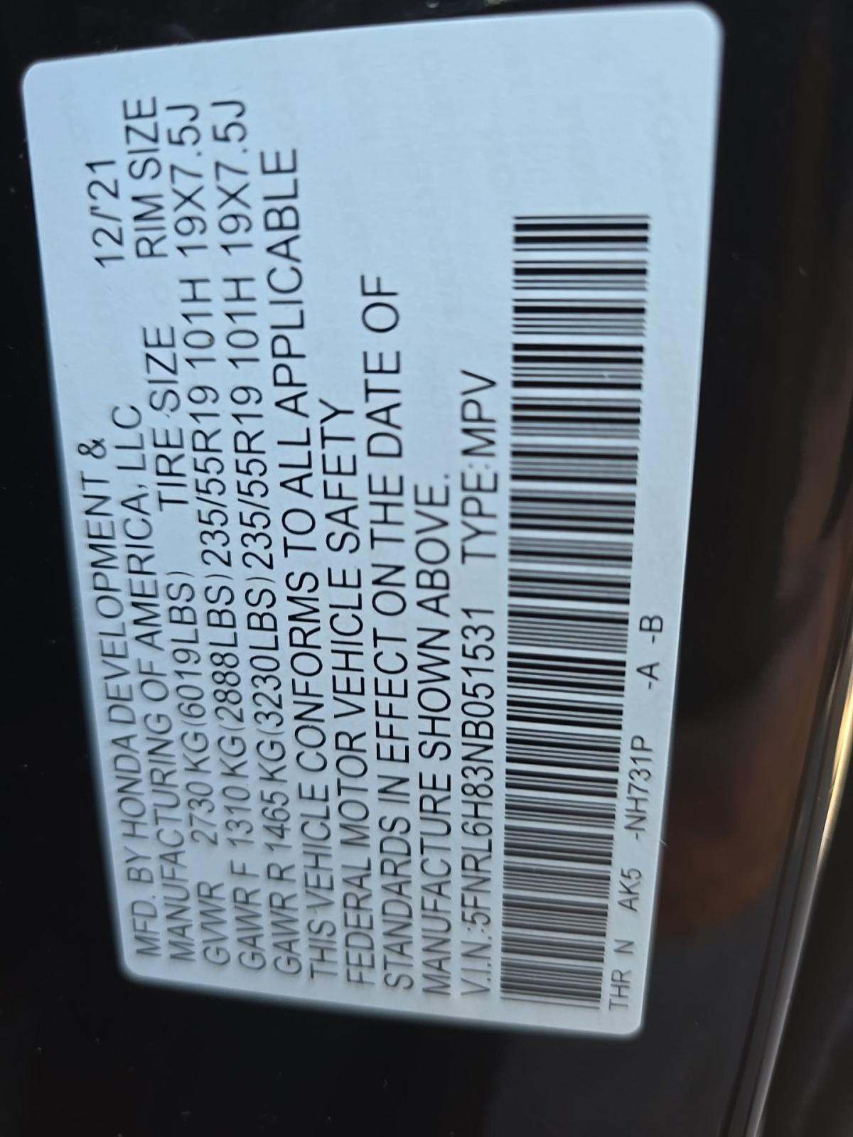 2022 Honda Odyssey Touring FWD