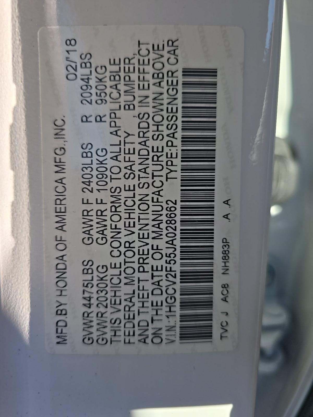 2018 Honda Accord EX-L FWD