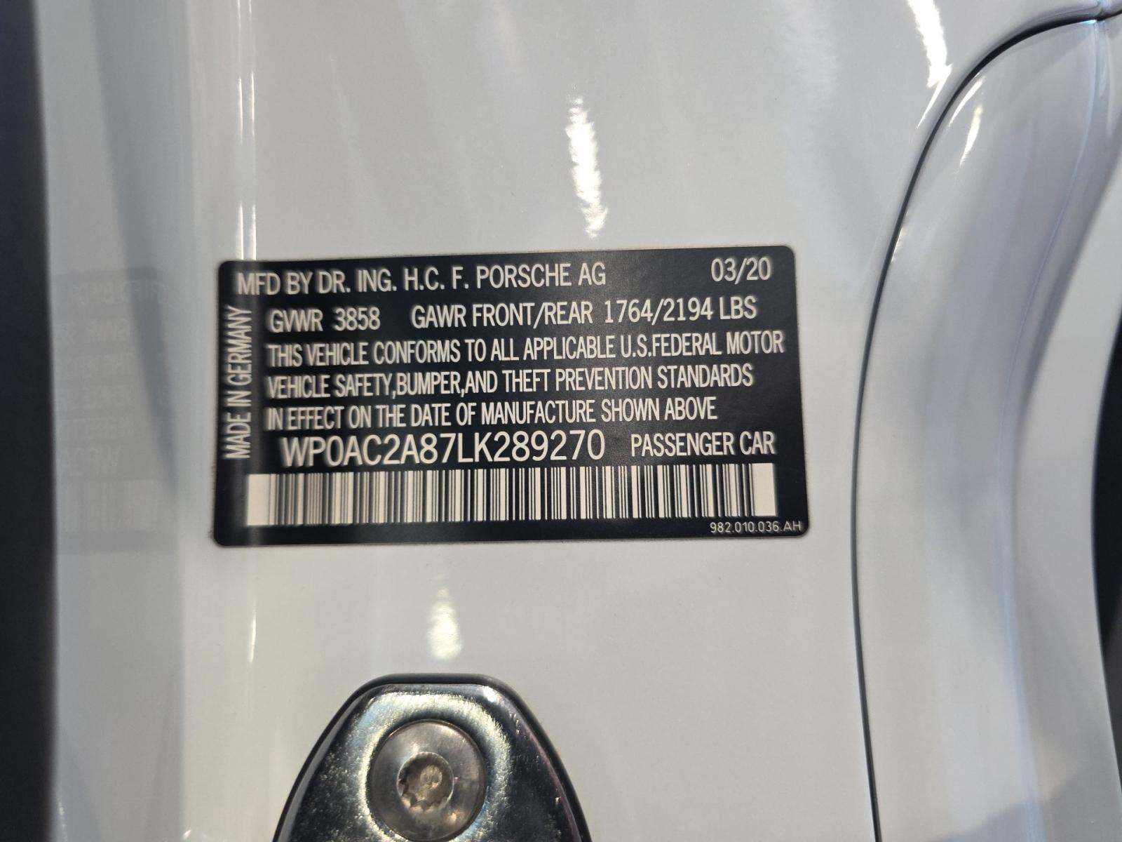 2020 Porsche 718 Cayman GT4 RWD