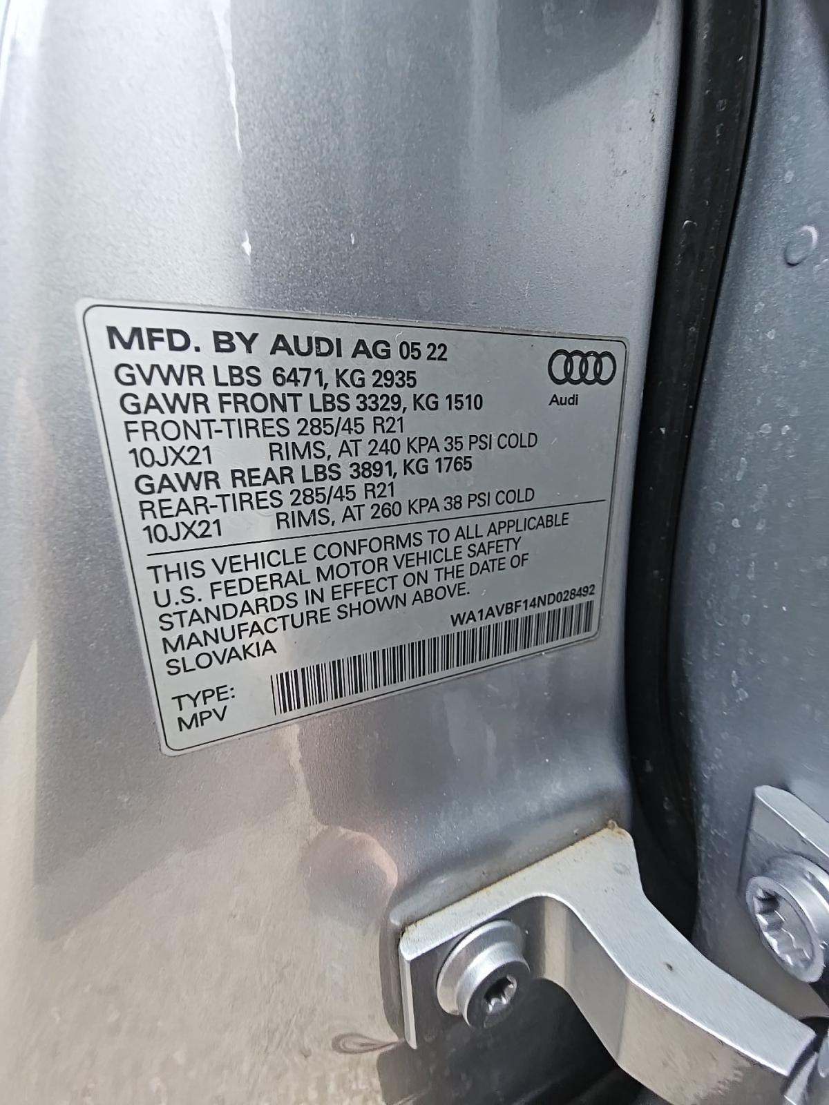 2022 Audi Q8 Premium AWD