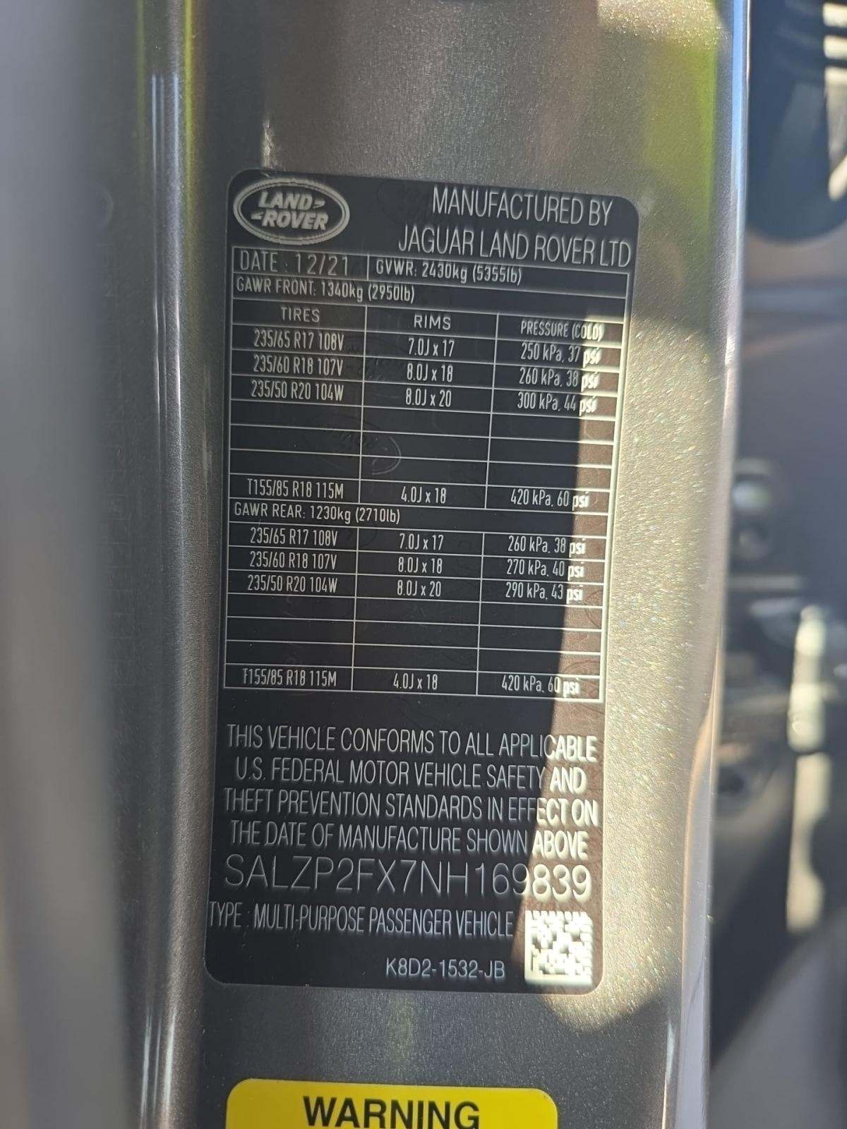 2022 Land Rover Range Rover Evoque SE AWD