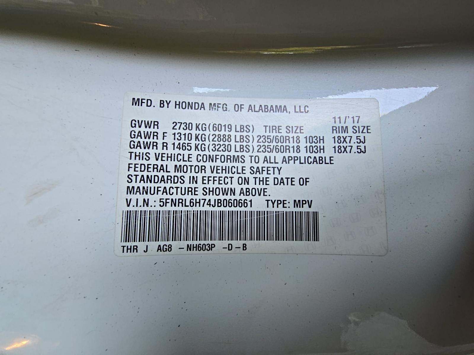 2018 Honda Odyssey EX-L FWD