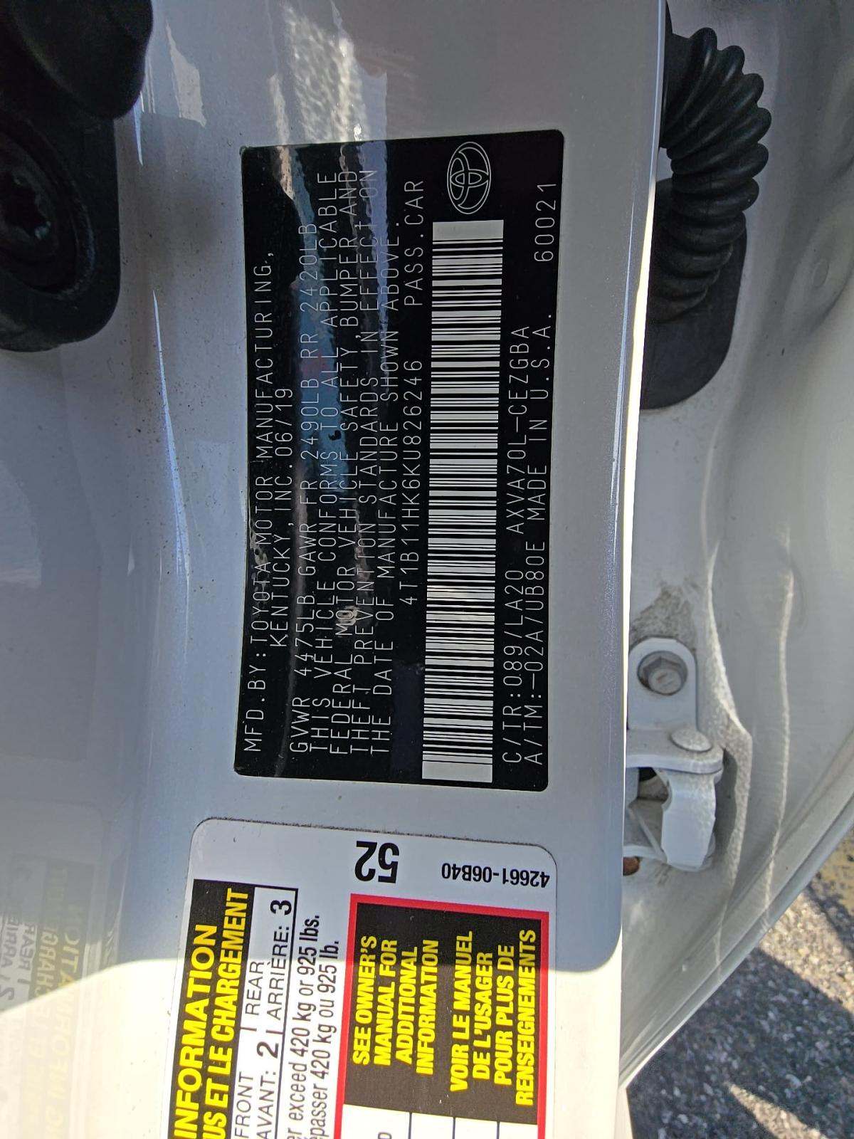 2019 Toyota Camry XLE FWD