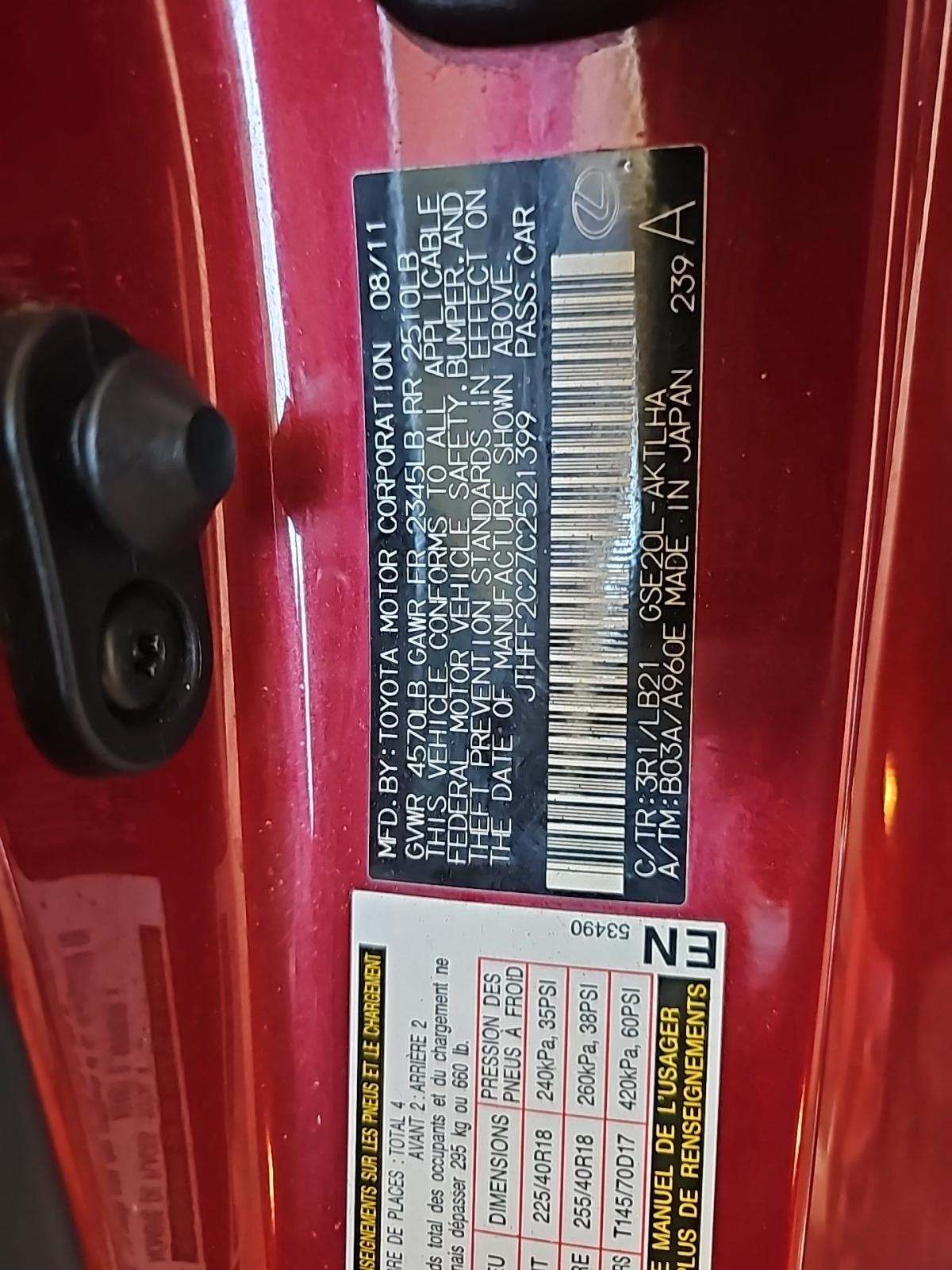 2012 Lexus IS IS 250C RWD