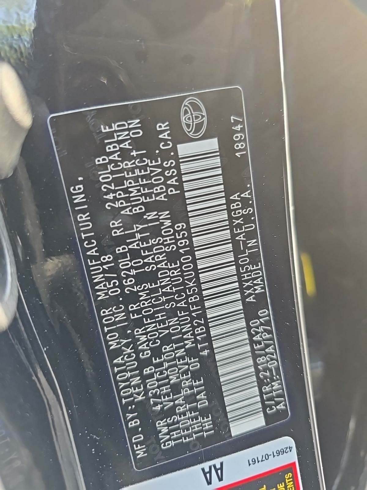 2019 Toyota Avalon Hybrid XLE FWD