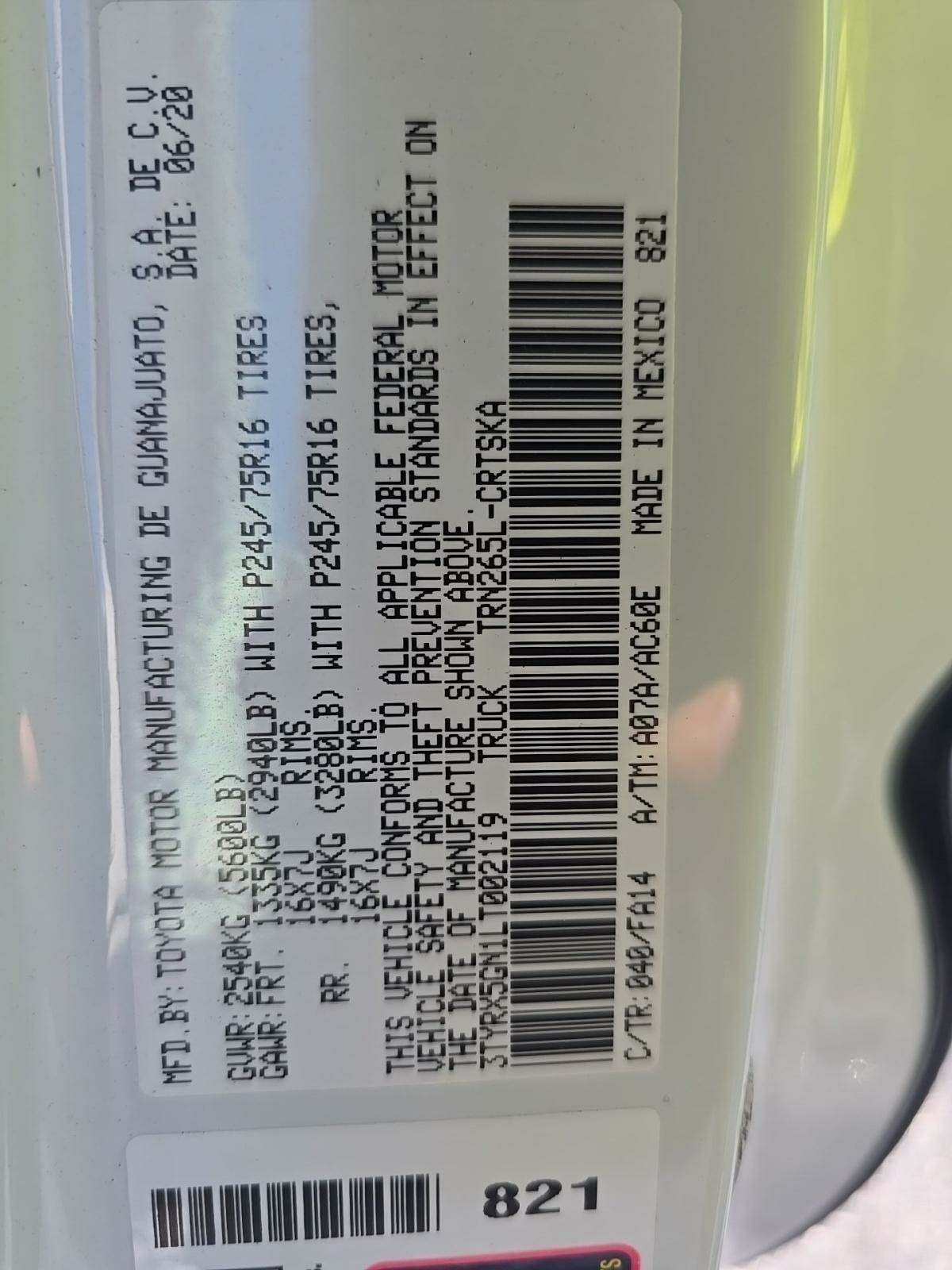 2020 Toyota Tacoma SR RWD