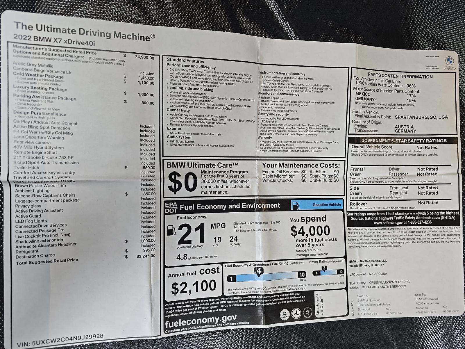 2022 BMW X7 xDrive40i AWD