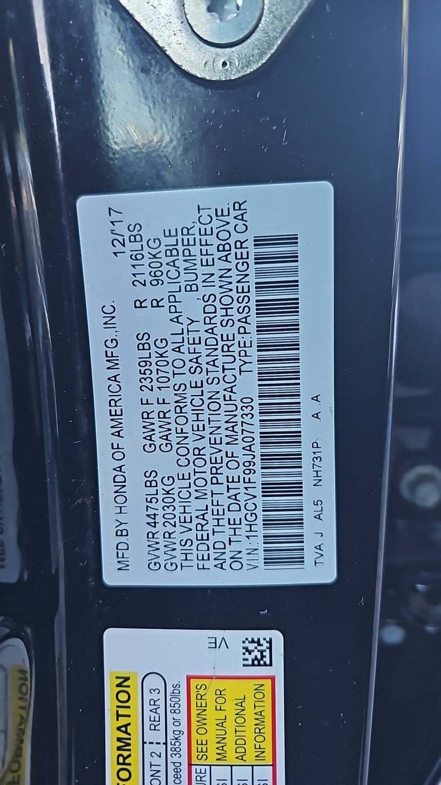 2018 Honda Accord Touring 1.5T FWD