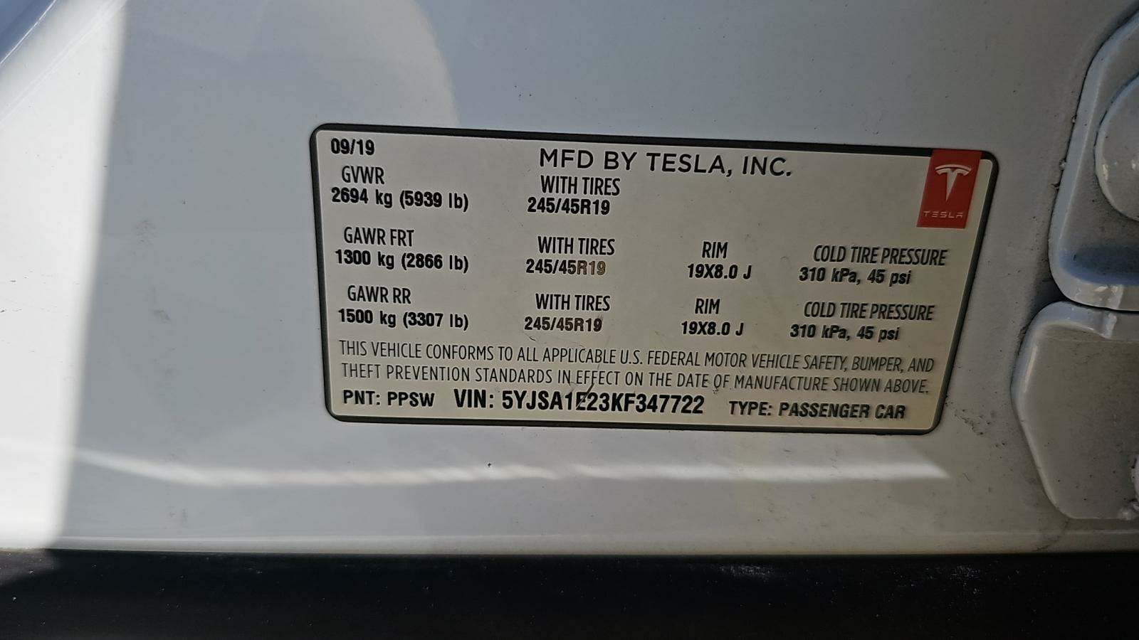 2019 Tesla Model S 4D SEDAN LONG RANGE AWD