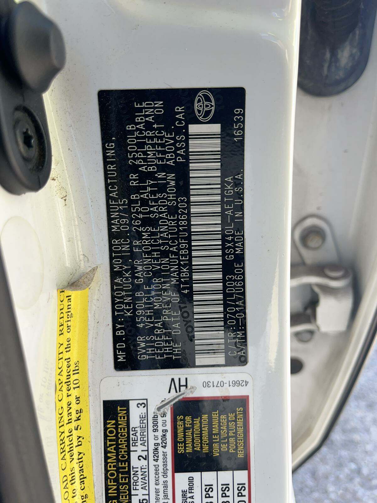 2015 Toyota Avalon XLE FWD