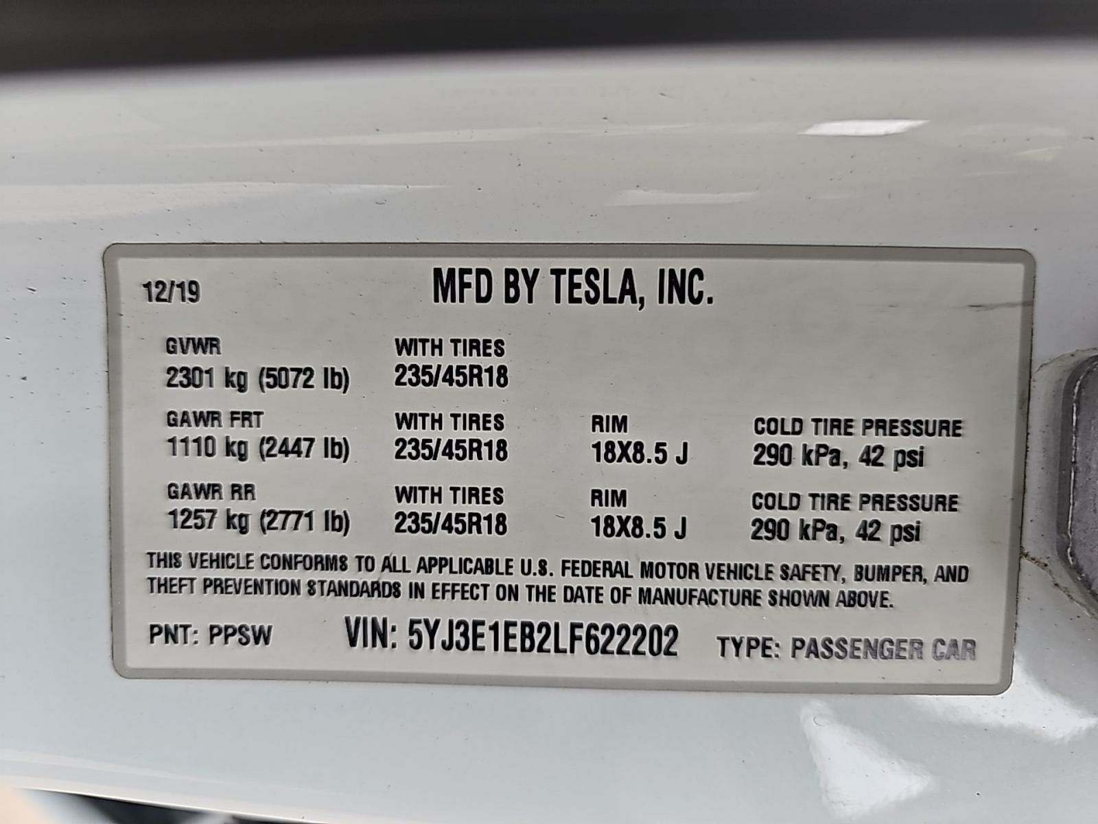 2020 Tesla Model 3 Long Range AWD