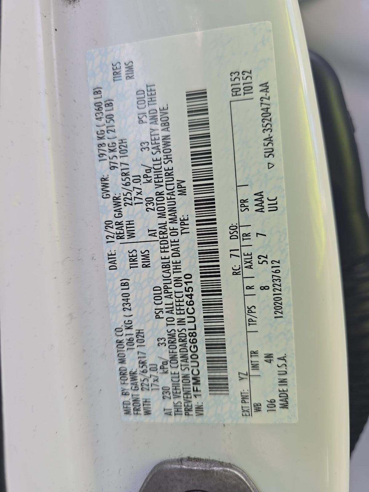 2020 Ford Escape SE FWD