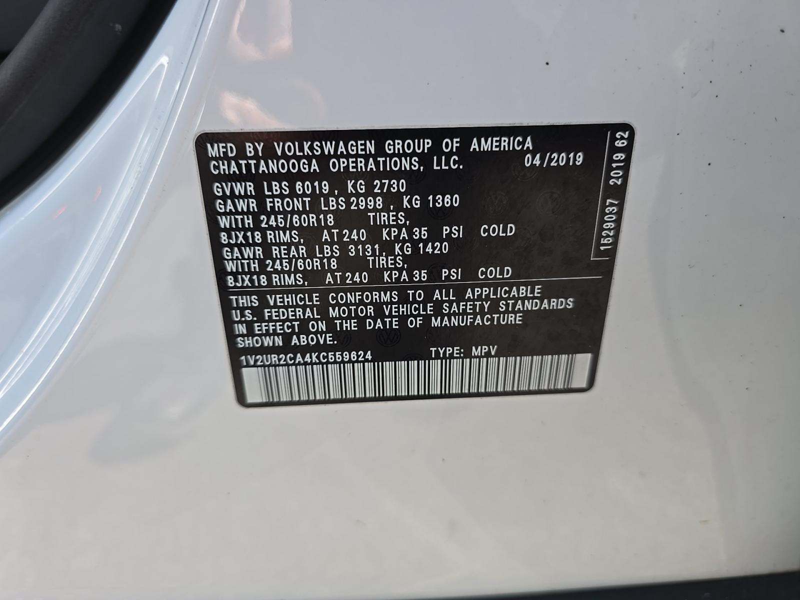2019 Volkswagen Atlas 3.6L SE AWD