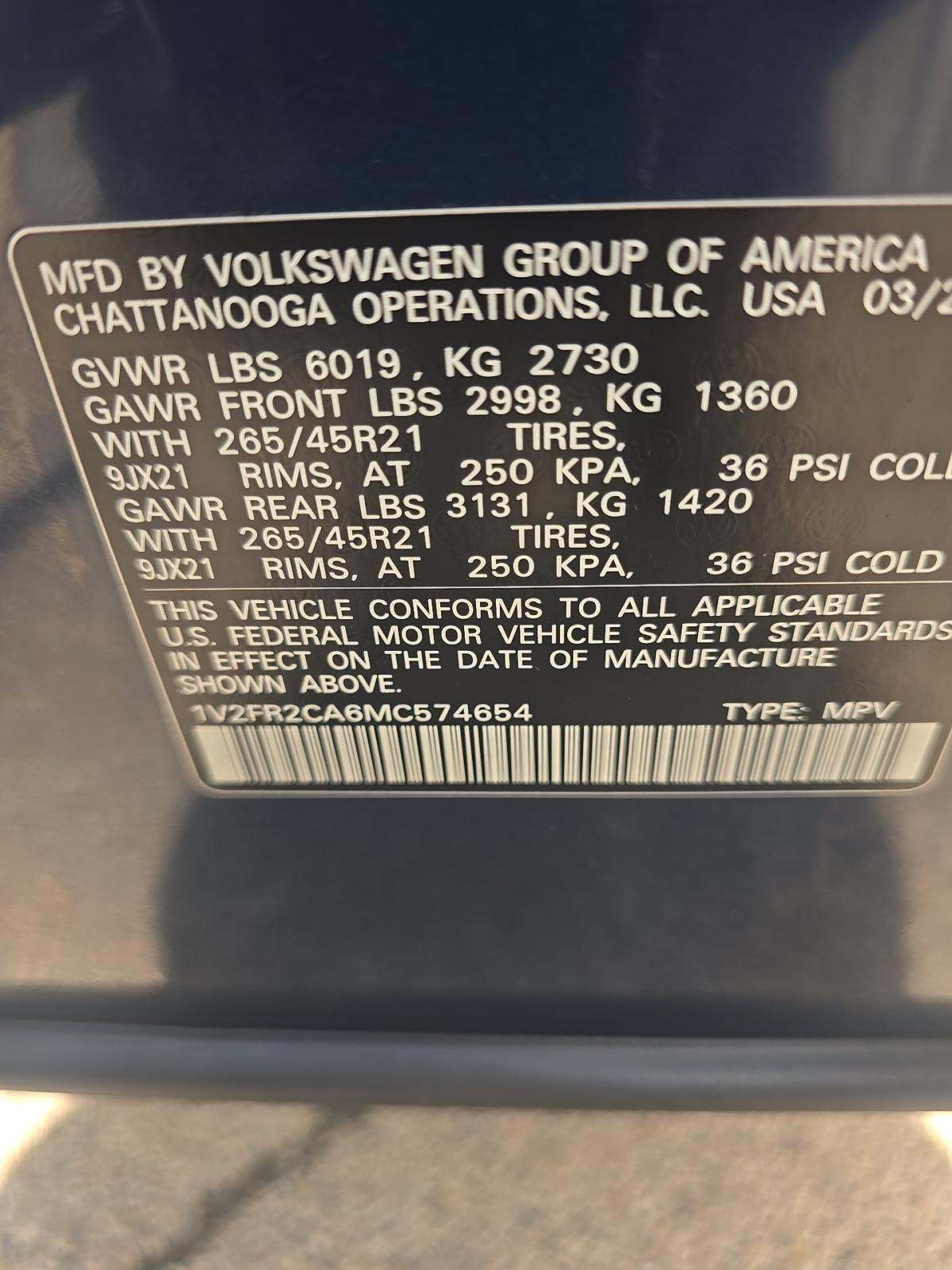 2021 Volkswagen Atlas 3.6L SEL Premium R-Line AWD
