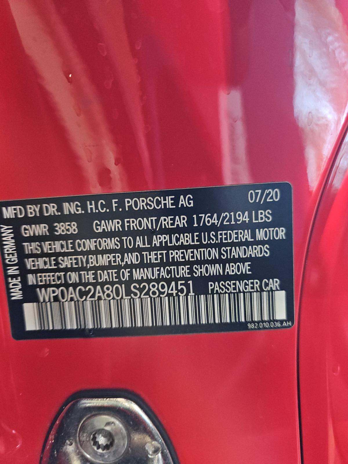2020 Porsche 718 Cayman GT4 RWD