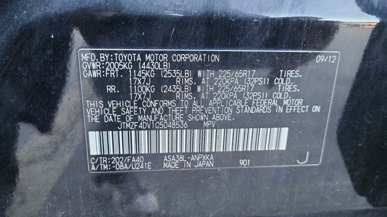 2012 Toyota RAV4 4D SUV FWD