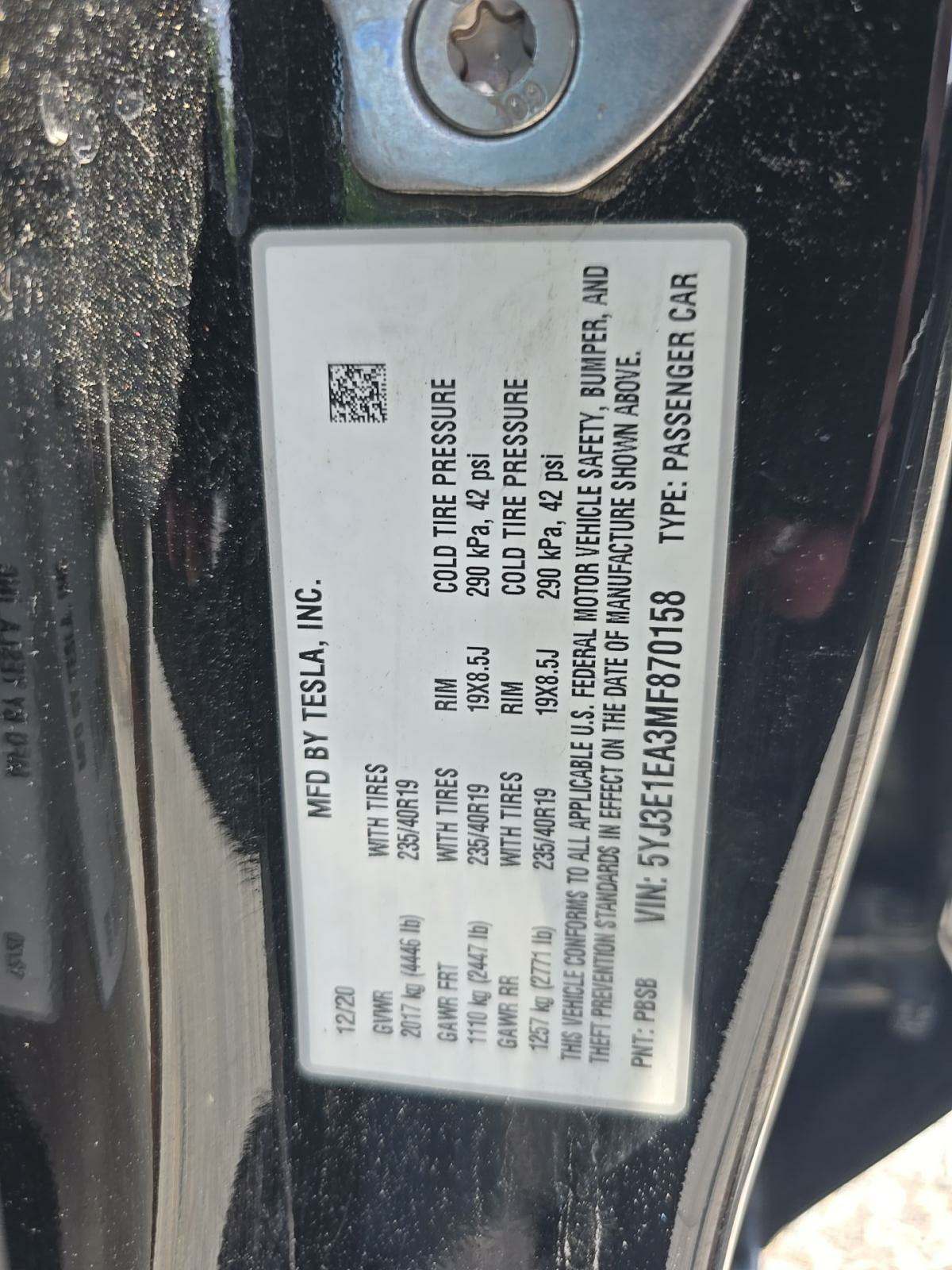 2021 Tesla Model 3 Standard Range Plus RWD